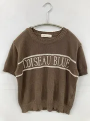 ニット/セーター F ブラウン ニット 前面プリント ミドル丈 半袖 クルーネック(丸首)