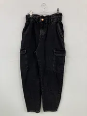 ZARA ザラ デニムパンツ EUR36 USA4 MEX26 ブラック フルレングス 無地 ワイド・ルーズ テーパード ハイウエスト ウエストゴム・紐 リジッド・ワンウォッシュ
