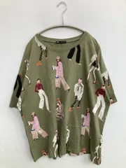 ZARA ザラ Tシャツ/カットソー USA XL カーキ 前面プリント その他総柄 ミドル丈 半袖 クルーネック(丸首)
