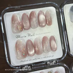 PK No.1512【ショートアーモンド】ピンクマグネット日常シンプルマーブルニュアンス量産型地雷系ネイルチップ現品