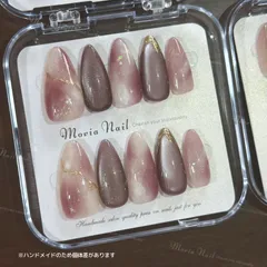 PU No.555【アーモンド】パープルマグネット日常シンプルマーブルニュアンス量産型地雷系ネイルチップ現品