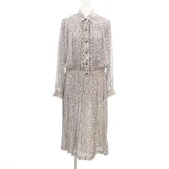 レオノーブル REONOBLE ヴィンテージ セットアップ ワンピース ブラウス 9 総柄 シフォン 半袖 長袖 ロング丈 白 ホワイト 紺 ネイビー /NU ■GY58