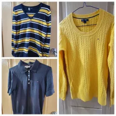 Tommy Hilfiger トミーヒルフィガー Mサイズ 長袖ストライプニット/長袖ケーブルニット/半袖ポロTシャツ 3種