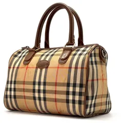 【静かな格子が映える】　BURBERRY　ミニボストンバッグ ノバチェック シャドーホース キャンバス レザー エンボスロゴ　ベージュ ブラウン