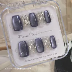 PU No.561【スクエア】パープルマグネット日常オフィス大人キラキラ量産型地雷系ネイルチップ現品