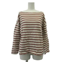 ジャーナルスタンダード レリューム JOURNAL STANDARD relume カットソー F ベージュ 茶 ブラウン ボーダー柄 ボートネック 長袖 ドロップショルダー Tシャツ /PP ■ECE003