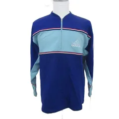 アディダス adidas スウェットシャツ トレーナー L 青 長袖 ハーフジップ 切替 ロゴ刺繍 /SM9 ■GY58