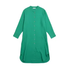 レディース Mサイズ / ザラ ノーカラー グリーン系 シャツワンピース GN 26-22