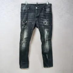 B4-17/DSQUARED2 ブラック ウォッシュ ヴィンテージ デニム ズボン メンズ