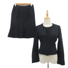 エマジェイムス EMMAJAMES セレモニースーツ セットアップ 上下 ノーカラージャケット ミドル丈 フレアスカート ミモレ丈 ツイード 9号 紺 /SY47 ■ECA001