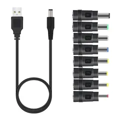 【新着商品】USB 電源ケーブル 変換プラグ付き 5.5x2.1mm 1m 5V1A DC充電コード アダプタ 8 in 1 扇風機 PSP ソーラーパネル ーなど対応用 3.5 * 1.35mm、 4.0 * 1.7mm 、 4.8 * 1.7mm 、5.5