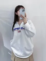 POLO RALPH LAUREN 白 文字ロゴ ハーフジップ スウェット