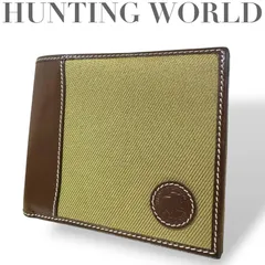 ☆★HUNTING WORLD  ハンティングワールド★二つ折り財布　折り財布　お札収納　カード収納　ロゴ　カーキ★♯2393のサムネイル