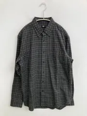 UNIQLO ユニクロ シャツ/ブラウス S グレー コットン チェック柄 ミドル丈 長袖 ボタンダウン