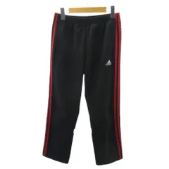 アディダス adidas トラックパンツ ジャージ ロゴ プリント スリーストライプ 160 黒 赤 ブラック レッド 1225 ■YHS13