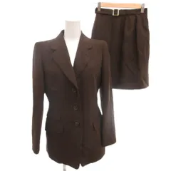 セットアップ スーツ テーラードジャケット 台形スカート 7AR ミニ丈 茶 ブラウン 長袖 ベルト付き /KR ■GY59