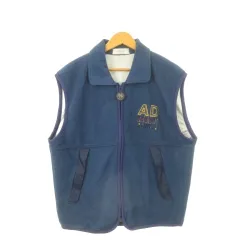 アダバット adabat フリースベスト 紺 ネイビー 襟付き ノースリーブ ロゴ刺繍 犬デザイン ゴルフ /AH5 ■GY60