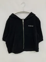 EGOIST エゴイスト パーカー ブラック コットン パイル 無地 ワンポイント ブランドロゴ ジップアップ 半袖