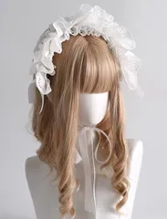 ロリータ レース ヘッドドレス ホワイト フリル リボン カチューシャ ゴシック 甘ロリ 姫系 清楚 花柄 刺繍 チュール ボリューム ヘアアクセサリー コスプレ お出かけ 撮影 可愛い 上品 クラロリ ボンネット風 ヘアバンド ドール 甘め