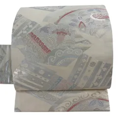 名古屋帯 優品 草花 鳥 箔 クリーム 正絹 【中古】のサムネイル