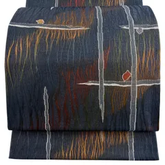 【美品】 袋帯 名品 幾何学 濃紺 六通 正絹 【中古】