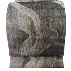 袋帯 名品 幾何学 金糸 箔 黒灰 全通 正絹 【中古】