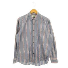 クロコダイル CROCODILE ワイシャツ Yシャツ M ブルーグレー 長袖 ストライプ ロゴ /MN7 ■ECA002