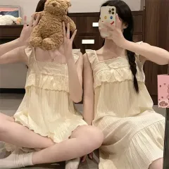 華奢 プリンセス風 刺繍 レイ ノースリーブ ワンピース ルームウェア パジャマ