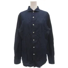 エディフィス EDIFICE 美品 シャツ M カッタウェイカラー ボタン留め 長袖 インディゴブルー /KB ■ECA001