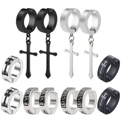 【特価セール】フェイク ピアス 十字架 ピアス めんず クロス リングピアス ノンホール フープ イヤリング イヤーカフ 【6種ペア12個セット】 フェイクピアス メンズ ユニセックス