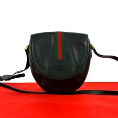 極 美品 GUCCI グッチ オールドグッチ ヴィンテージ シェリーライン GG ロゴ レザー 本革 ショルダーバッグ ポシェット ブラック 30958