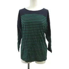 B&Y ユナイテッドアローズ BEAUTY&YOUTH ビューティー&ユース Tシャツ  紺 ネイビー 緑 グリーン ストライプ柄 長袖 ボートネック /RK ■ECB00252