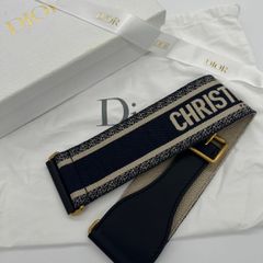DIOR ディオール エンブロイダリー ロゴ ベルト ネイビー キャンバス