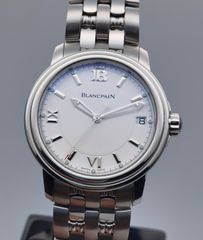 중고 블랑 빵 Blancpain 레만 울트라 슬림 B2101-1127-11 데이트 200 개 한정 뒷면 스케 화이트 문자판 SS 자동 감기 남성 시계