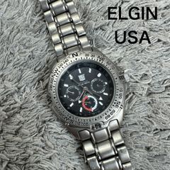 ELGIN エルジン クロノグラフ WR 100M ブラック カレンダー 箱付き 