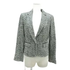 コムサイズム COMME CA ISM テーラードジャケット 上着 シングル L オフホワイト 黒 ブラック ツイード柄 /HO23 ■ECD001