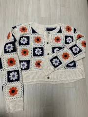 花柄クロシェカーディガン