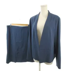 グリーンレーベルリラクシング ユナイテッドアローズ green label relaxing スーツ セットアップ ジャケット スカート 44 青 ブルー ノーカラー 長袖 無地 /MN7 ■GY70