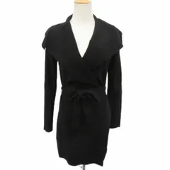 ナラカミーチェ NARA CAMICIE ニットカーディガン ロング丈 ウール 1 黒 ブラック ショールカラー リボン /SM35 ■ECA002