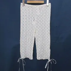 comcoca フラワー レース レギンス 五分丈 L 白系 アイボリー ウエストゴム リボン ストレッチ タグ付