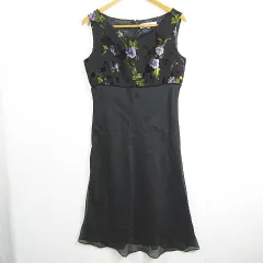 エムズグレイシー M'S GRACY ノースリーブ ワンピース 膝丈 40 ブラック 花柄 kz11621