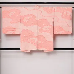 羽織 袷 身丈82cm 裄丈65cm 正絹 Sランク カジュアル Mサイズ 雲 古典的 鮮やか ピンク系 RP 1232-12769