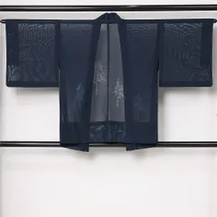 夏物 羽織 紗 身丈80cm 裄丈64cm 正絹 Cランク カジュアル Mサイズ 樹木柄 スタイリッシュ 爽やか 紺系 RP 1232-12780