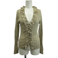 23区 オンワード樫山 ニットカーディガン ウール 40 ベージュ Vネック フリル 長袖 ラメ入り /PP ■ECB002