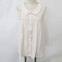 フェルゥ Feroux ブラウス シャツ ノースリーブ フラットカラー ギャザー シフォン 花 ピンク 2