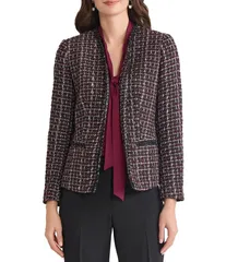 カスパール レディース アウター コート ツイード ジャケット Kasper Kissing Front Jacket Tweed Trim and Front Pockets Dark Red Multi レッド