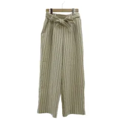 ドレスキップ DRESKIP ワイドパンツ スラックス ストライプ ベルト付き M ベージュ 紺 ネイビー /XZ ■ECB001