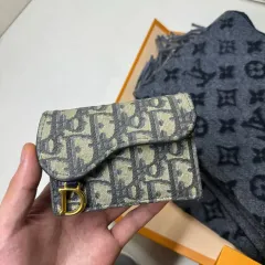 正規品 百貨店購入 22年式 ディオール オブリーク サドル カードウォレット ベージュ
