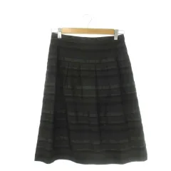 ジェイプレス J.PRESS スカート 11 黒 ブラック ストライプ柄 プリーツ ミディ丈 /CK59 ■ECC001