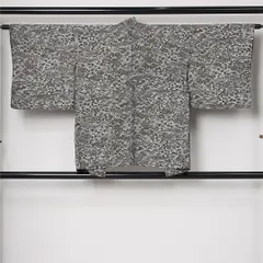 アンティーク 羽織 袷 身丈76cm 裄丈62cm 正絹 Aランク Sサイズ 紐あり 菊 楓 古典的 淡い グレー系 M4 1232-12862